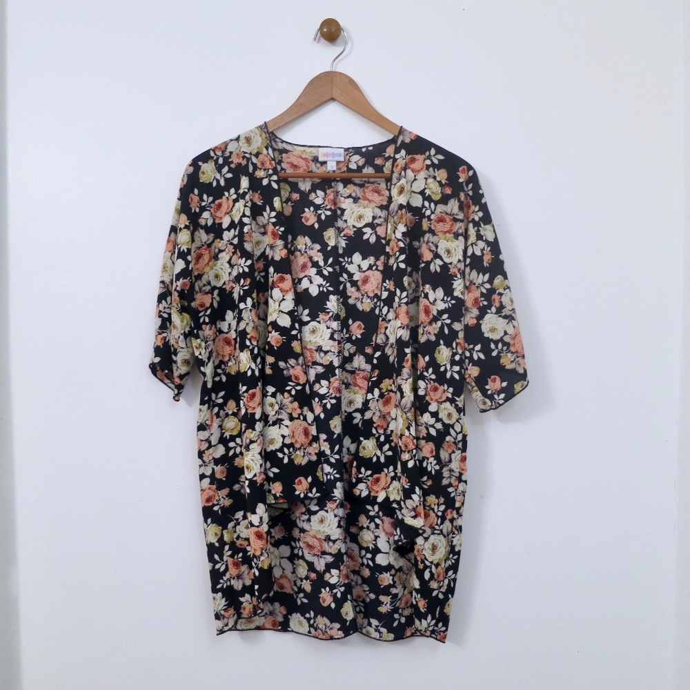 Lularoe Bianka Kimono Shawl Size 3 (L) Floral High Low Hem Boho